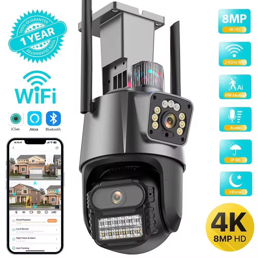 Outdoor Lighting No Electricity - Câmera externa wi-fi ptz 4k 8mp